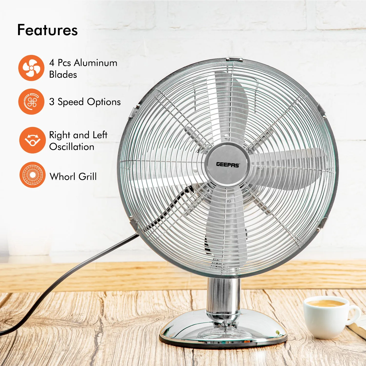 12" Portable Electric Chrome Metal Desk Fan 35W