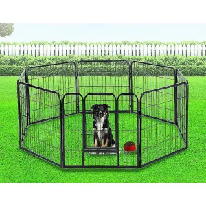 Adjustable 8-Panel Pet Playpen, Black Steel, 80cm High