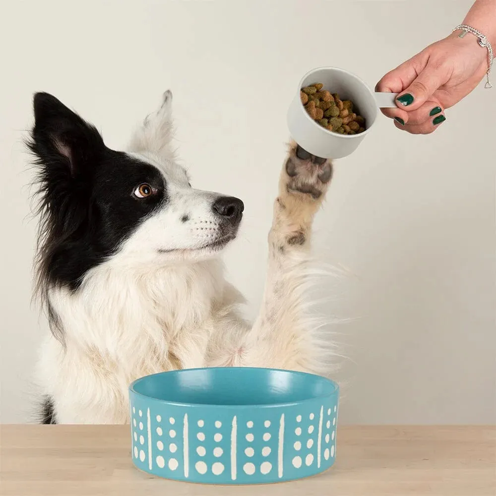 Aztec 2 Piece Dog Food & Water Bowl Set - Turquoise Blue