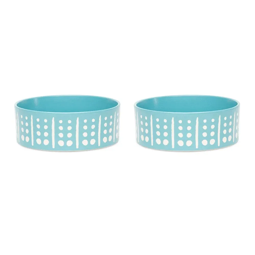 Aztec 2 Piece Dog Food & Water Bowl Set - Turquoise Blue