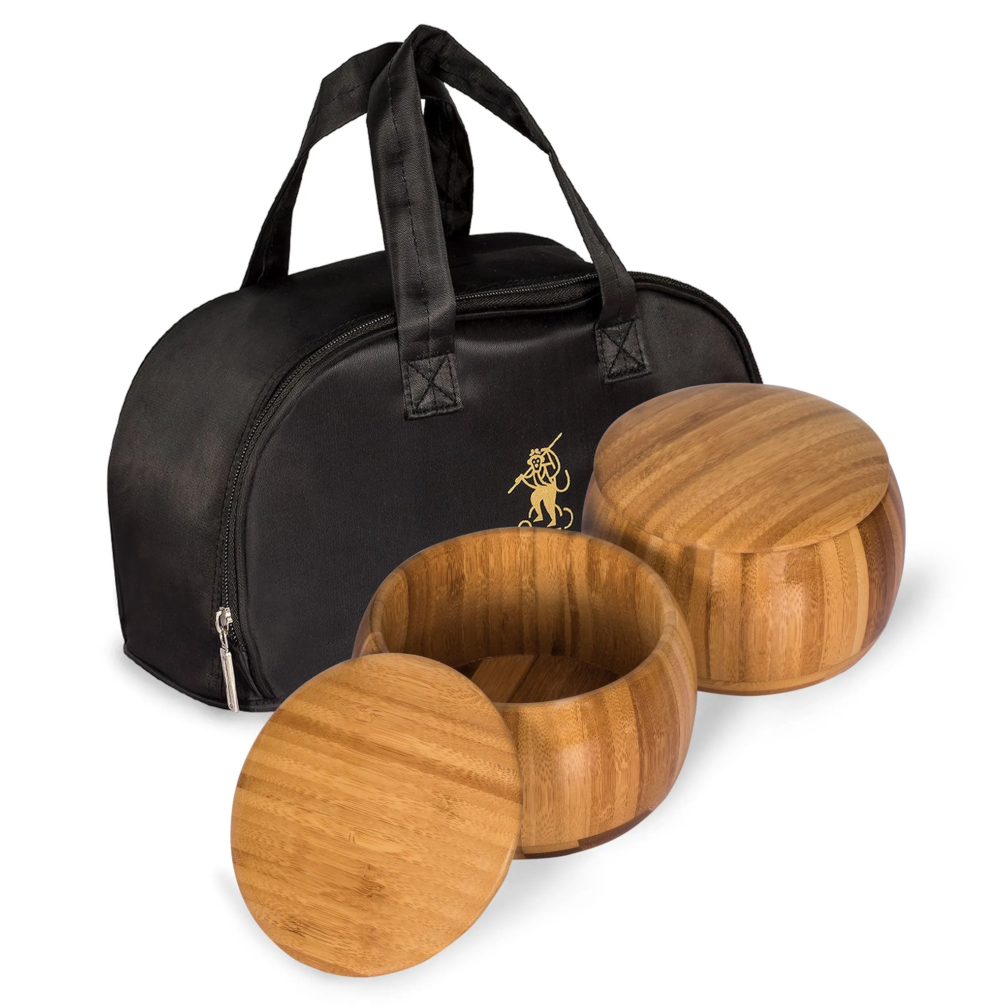 Bamboo Go Bowls (Gosu) and Carrying Bag for Go Game Stones - 5.8 x 3.9-Inch