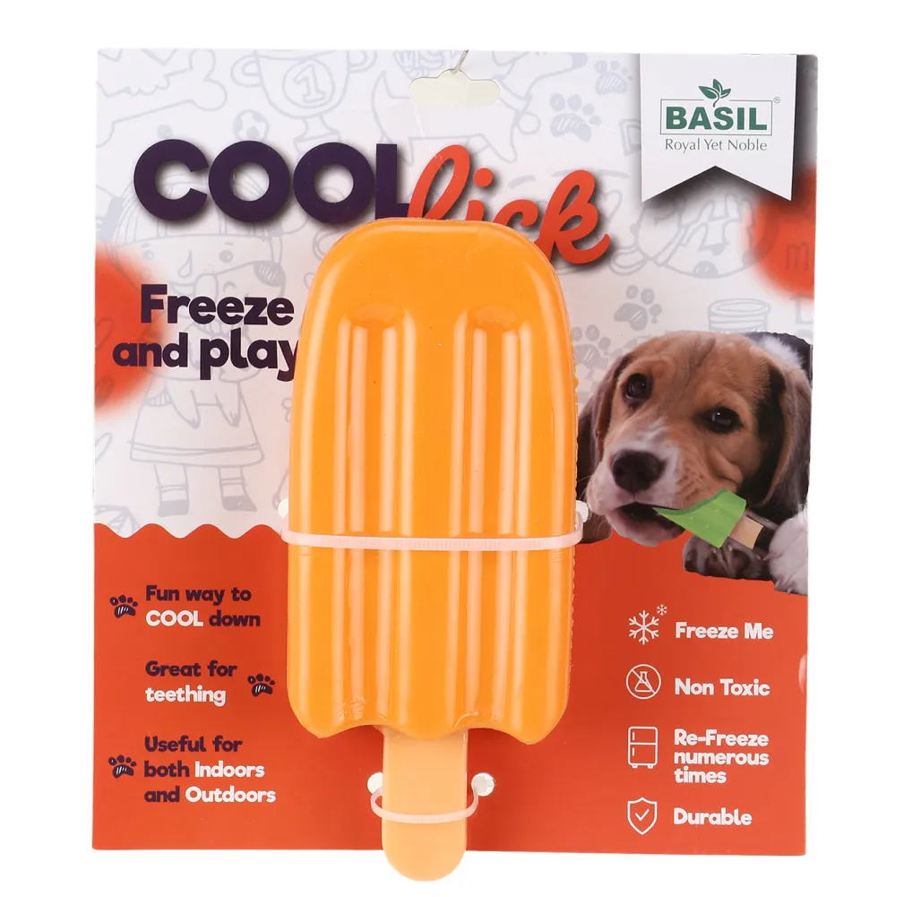 Basil Ice Cream Shaped Cool Lick Silicon Toy for Dogs (Orange)