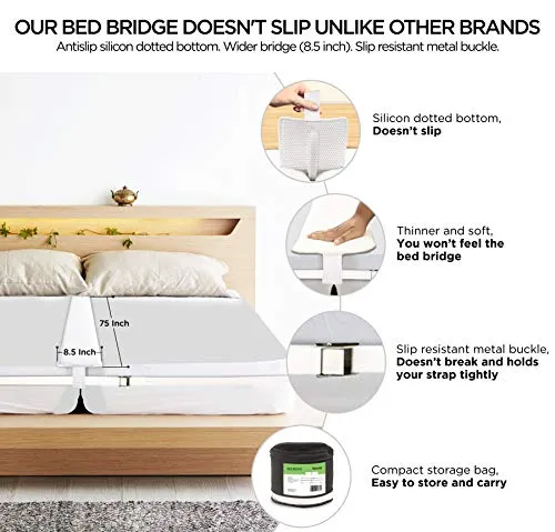 Bed Bridge Twin to King Bed Converter Kit 8.5 Wide Mattress Connector with Anti Slip