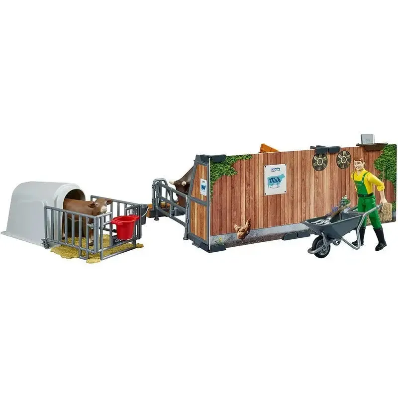 Bruder Bworld Cow Calf and Barn With Farmer Play Set