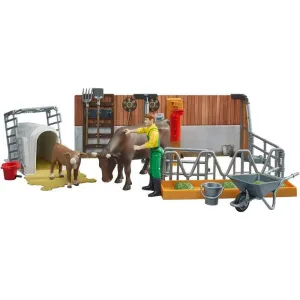 Bruder Bworld Cow Calf and Barn With Farmer Play Set