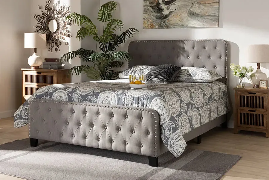 Camila Gray Fabric Upholstered Button Tufted Panel Bed (Full)