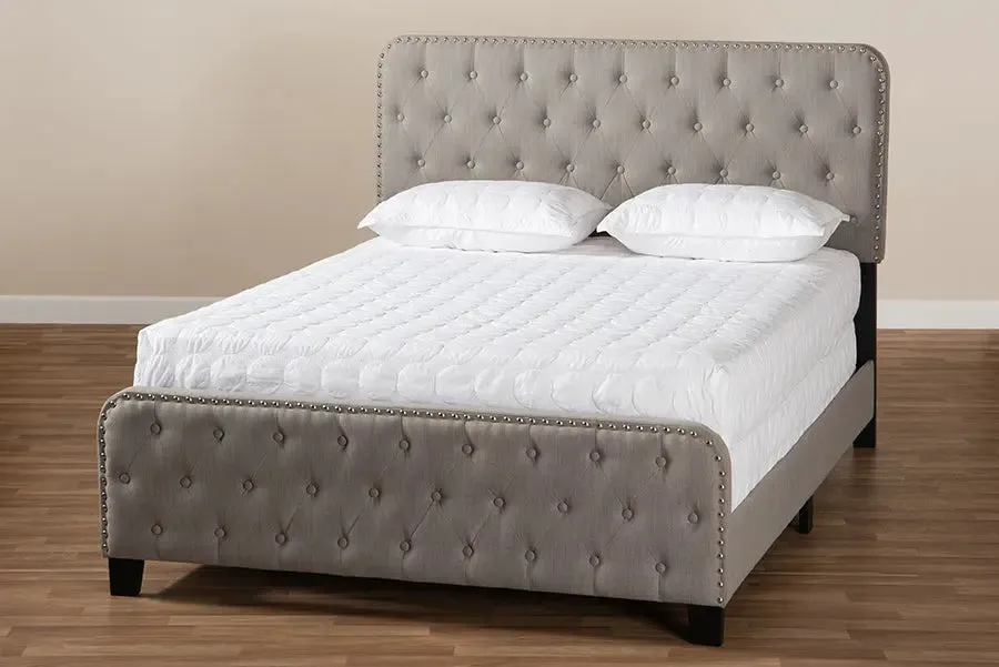 Camila Gray Fabric Upholstered Button Tufted Panel Bed (Full)