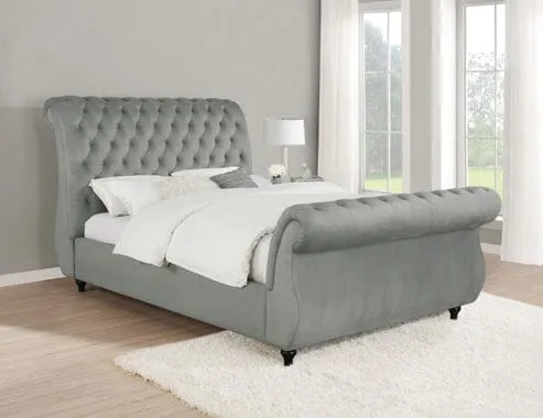 Chelles Eastern King Upholstered Sleigh Bed Grey - 315921KE