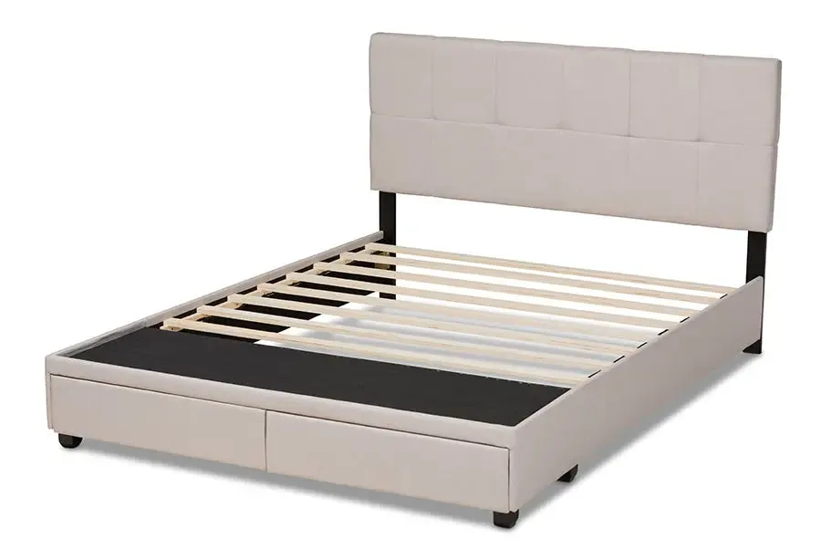 Clara Beige Fabric Upholstered 2-Drawer Platform Storage Bed (Queen)