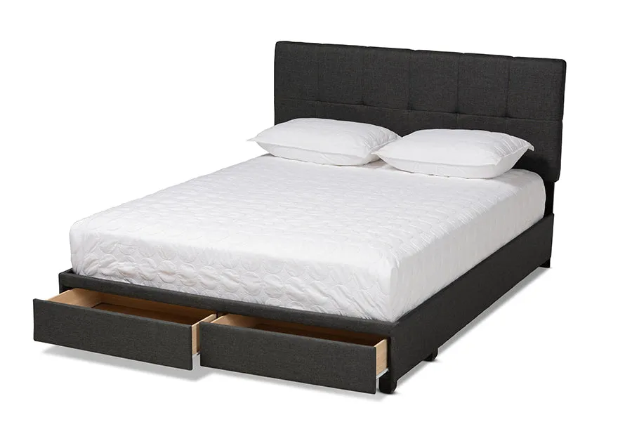 Clara Dark Gray Fabric 2-Drawer Platform Storage Bed (King)