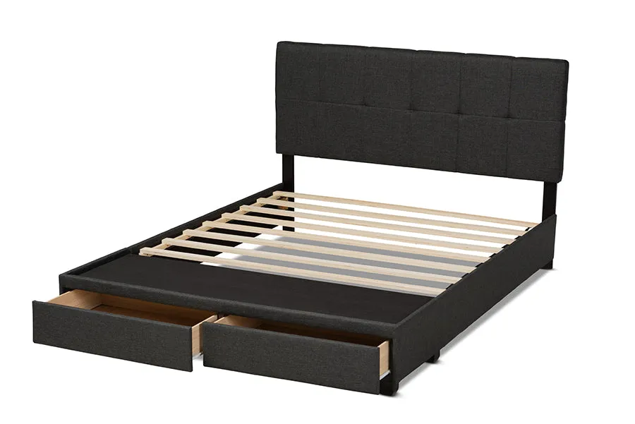 Clara Dark Gray Fabric 2-Drawer Platform Storage Bed (King)