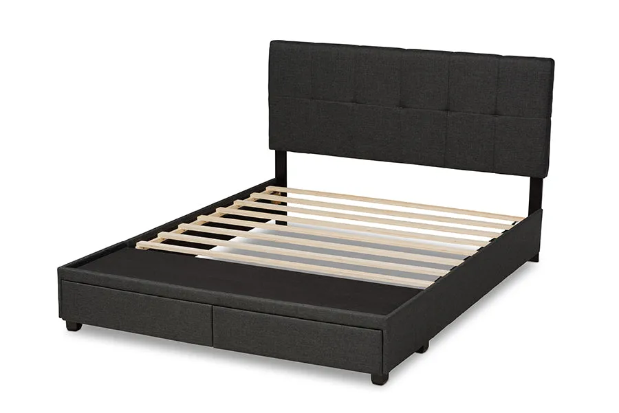 Clara Dark Gray Fabric 2-Drawer Platform Storage Bed (King)