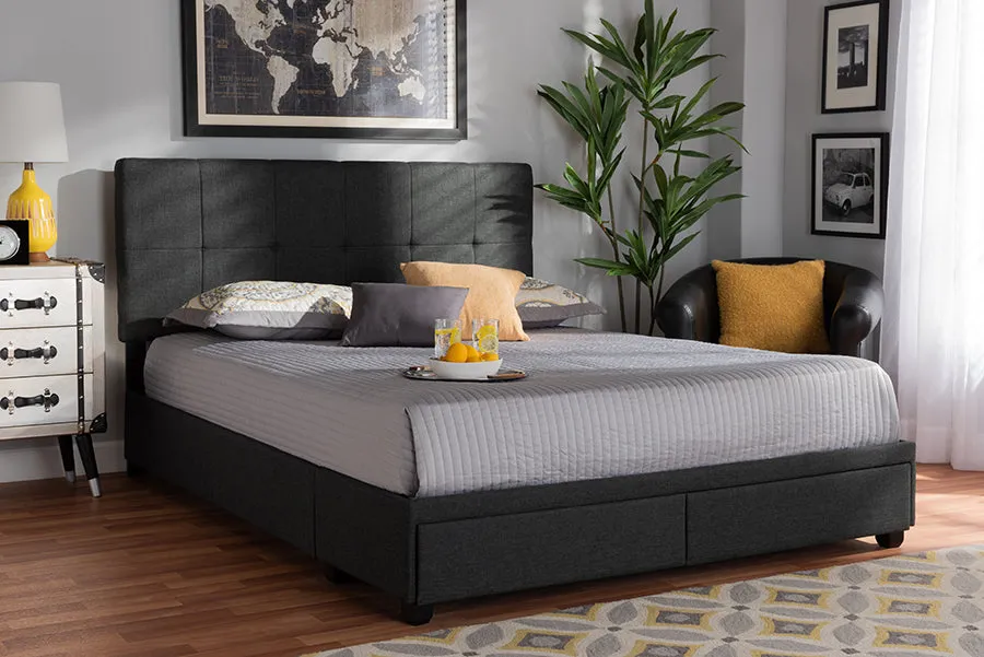 Clara Dark Gray Fabric 2-Drawer Platform Storage Bed (King)