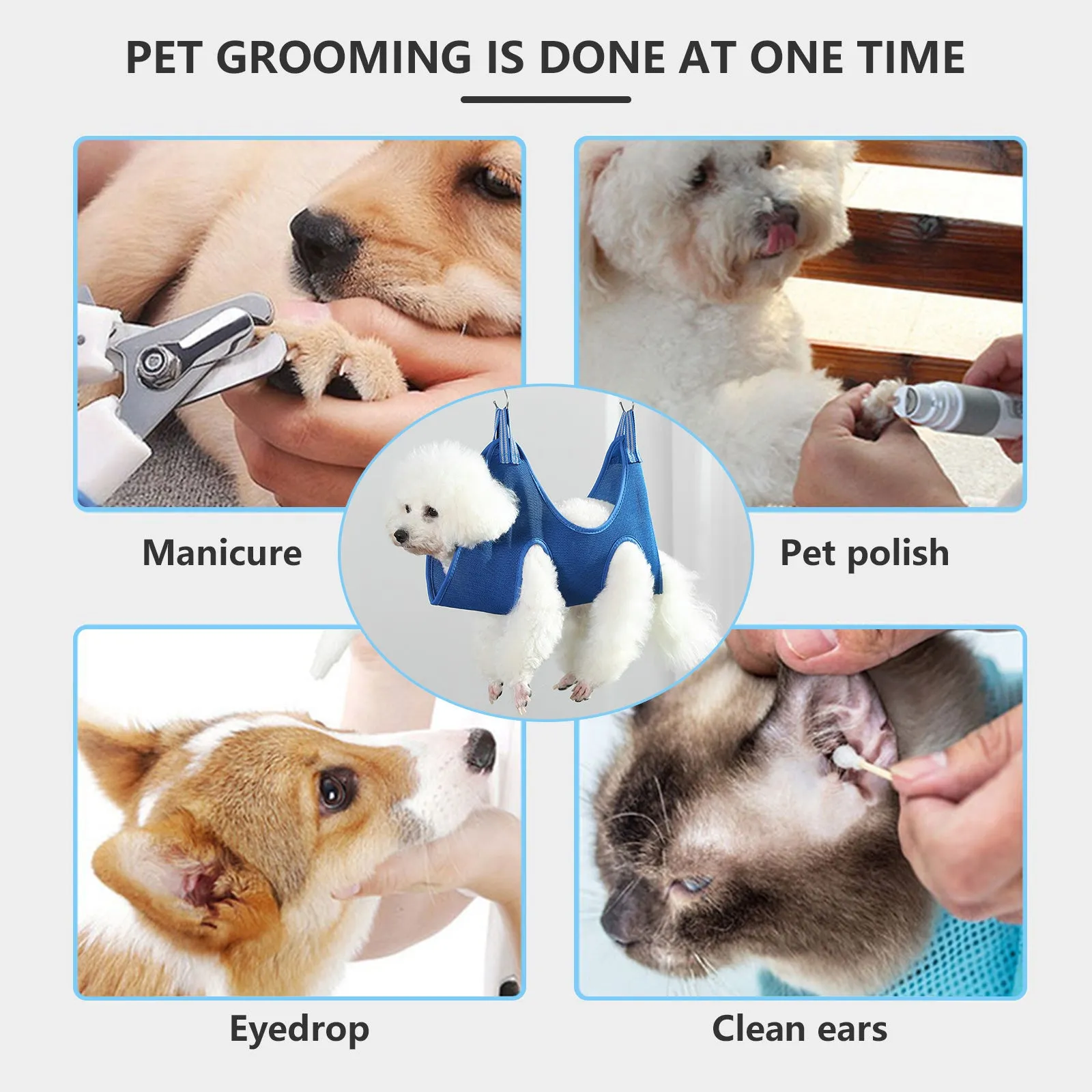 Comfortable Pet Grooming Hammock Set, Nail Trimmer, Small/Medium