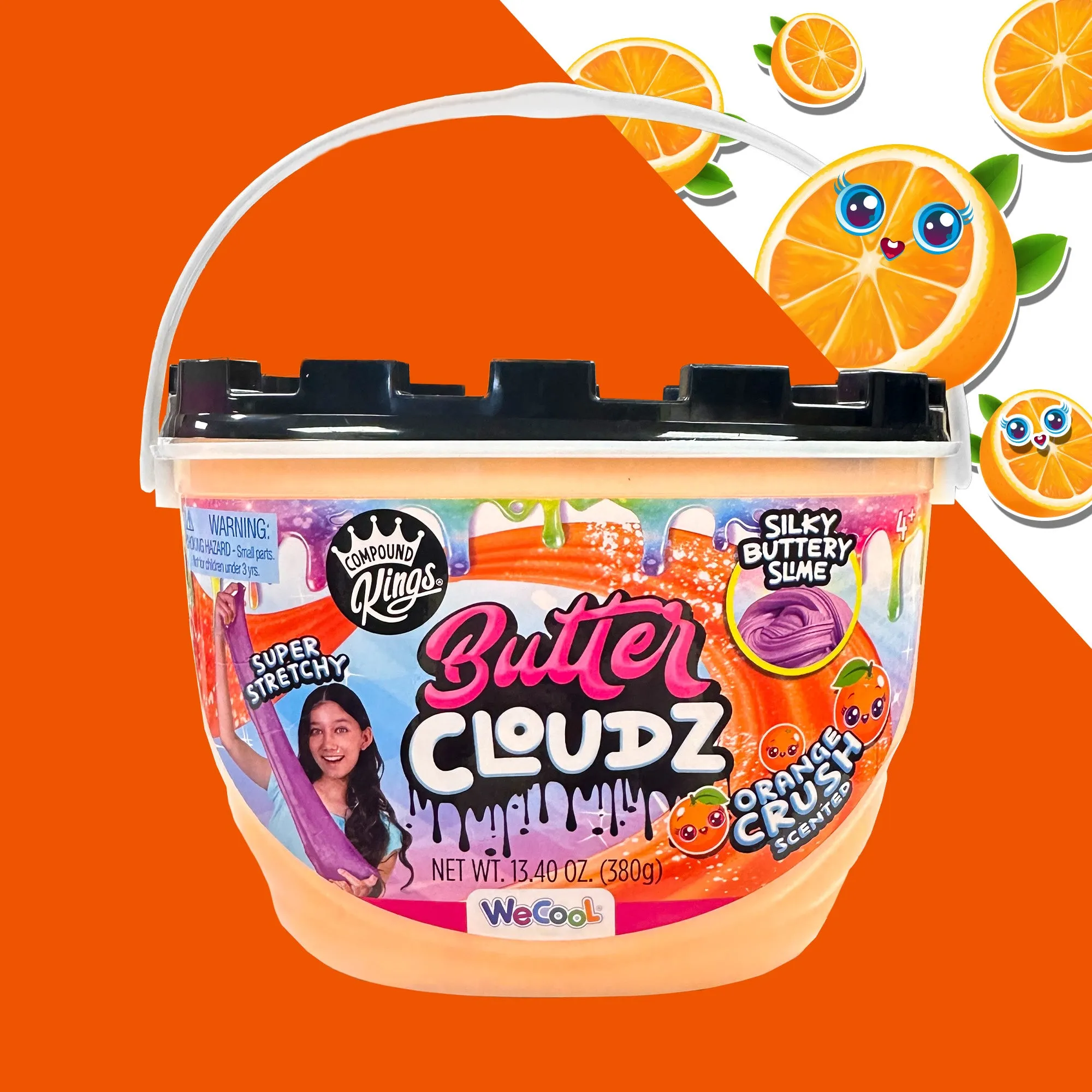 COMPOUND KINGS Fluffy Butter Cloudz Compound Bucket For Girls & Boys | Sensory Toys | Non-Toxic & Non-Sticky | Stress Relieving Tactile | (Orange Crush)