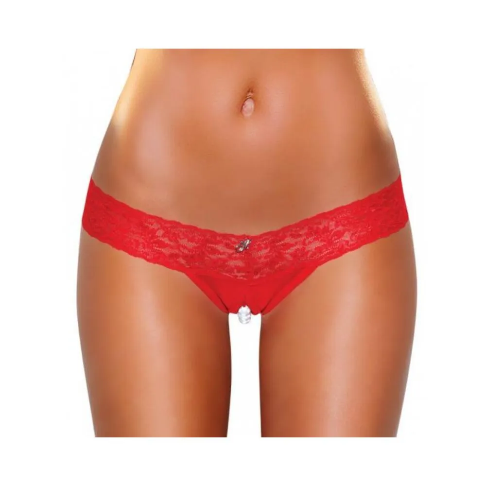 CROTCHLESS PANTIES W/PEARL BEADS RED ML