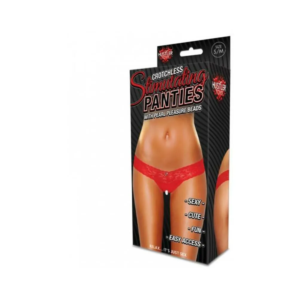 CROTCHLESS PANTIES W/PEARL BEADS RED ML