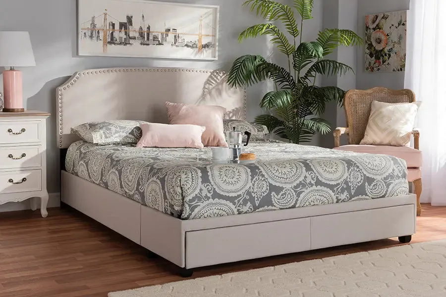 Elena Beige Fabric Upholstered 2-Drawer Platform Storage Bed (King)