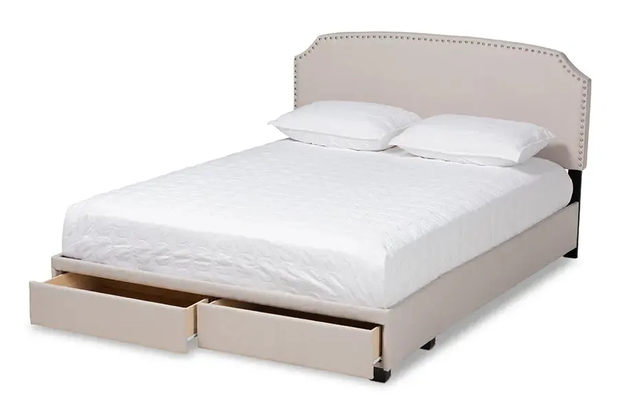 Elena Beige Fabric Upholstered 2-Drawer Platform Storage Bed (King)