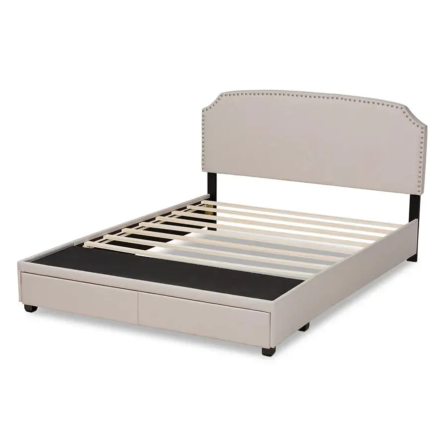 Elena Beige Fabric Upholstered 2-Drawer Platform Storage Bed (King)