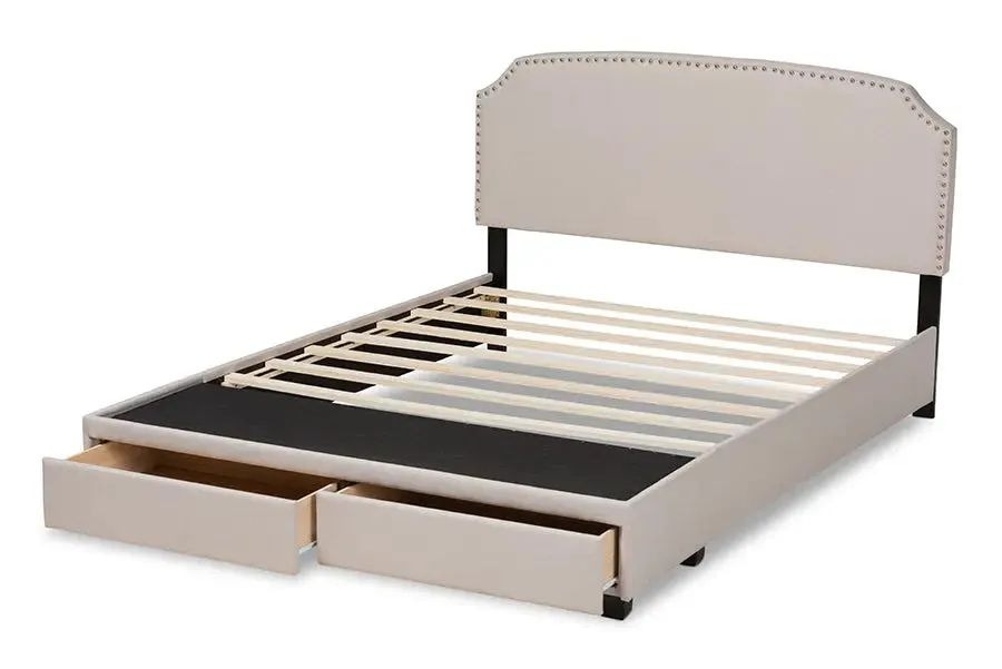 Elena Beige Fabric Upholstered 2-Drawer Platform Storage Bed (King)