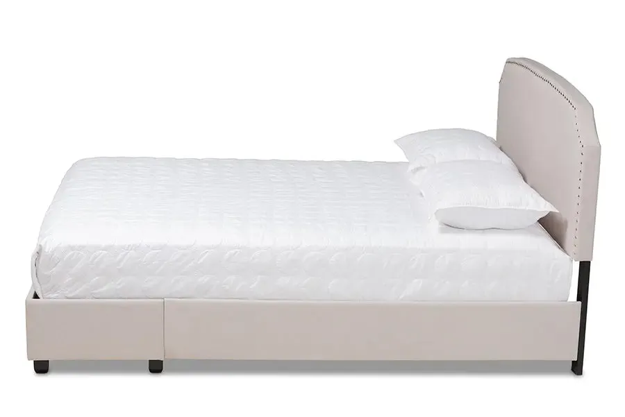 Elena Beige Fabric Upholstered 2-Drawer Platform Storage Bed (King)