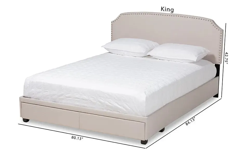 Elena Beige Fabric Upholstered 2-Drawer Platform Storage Bed (King)