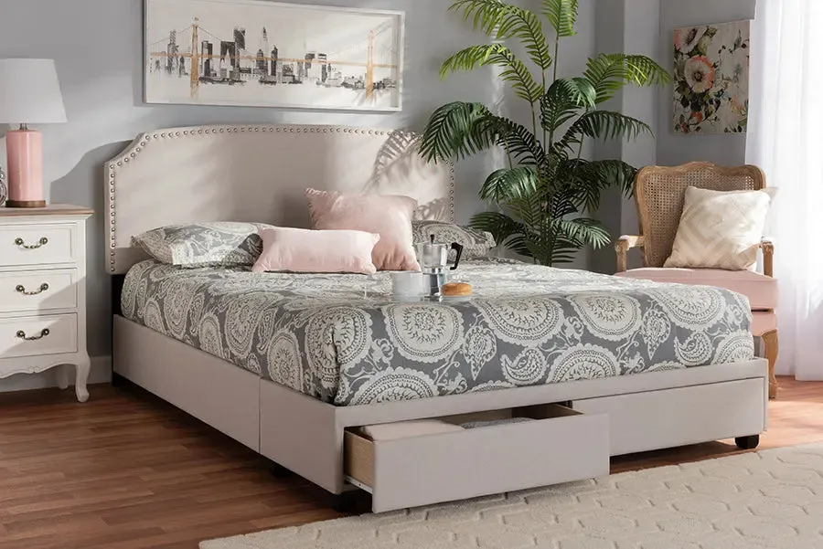 Elena Beige Fabric Upholstered 2-Drawer Platform Storage Bed (King)