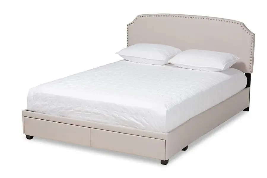 Elena Beige Fabric Upholstered 2-Drawer Platform Storage Bed (King)