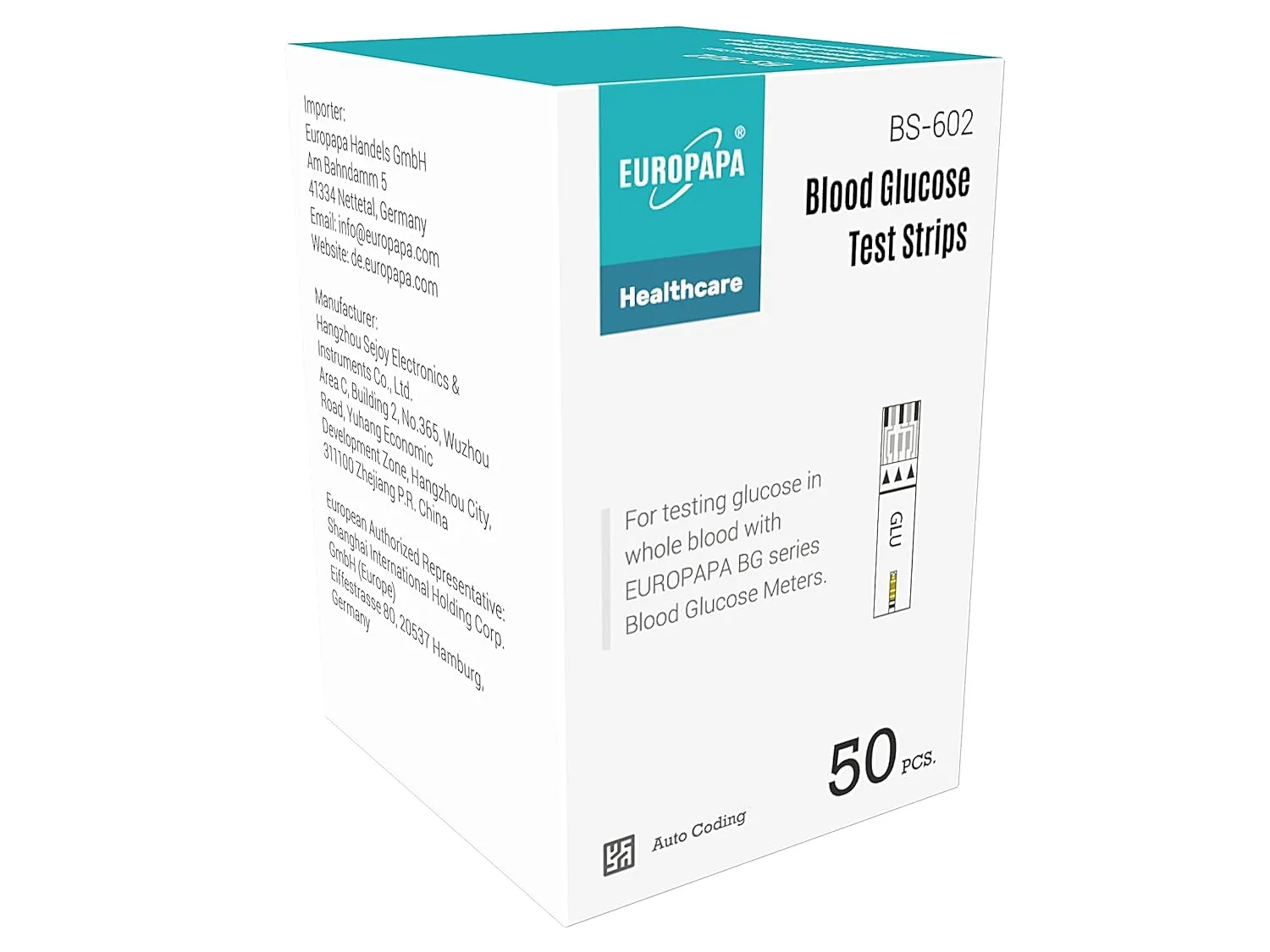 EUROPAPA Blood Sugar Test Strips - 50-Pack for Reliable Diabetes Monitoring