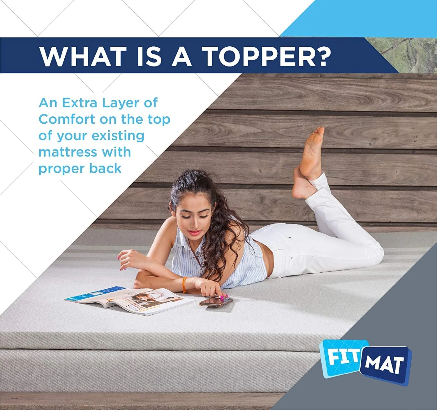 Fitmat Orthopedic Memory Foam Mattress Topper for King, Queen Size Bed |Super Soft Made Memory Foam|Back Pain Relief| Easy to Use | Sleep Improvement (72x60 inch)