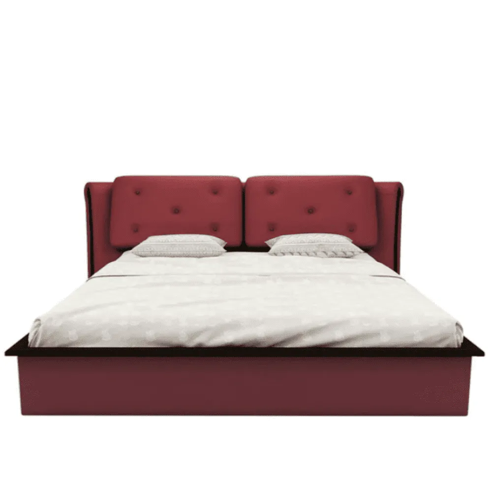 Heralding Upholstered Size Bed with Storage Burgundy Suede