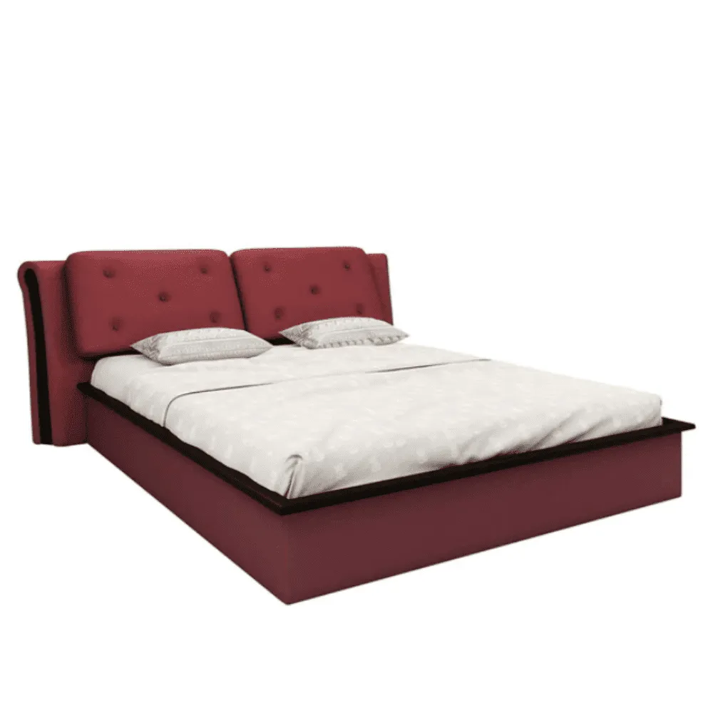 Heralding Upholstered Size Bed with Storage Burgundy Suede