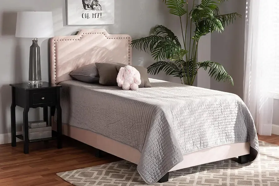 Hobart Light Pink Velvet Fabric Upholstered Panel Bed (Twin)