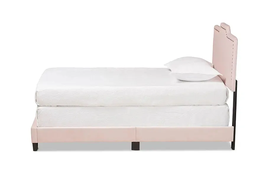 Hobart Light Pink Velvet Fabric Upholstered Panel Bed (Twin)