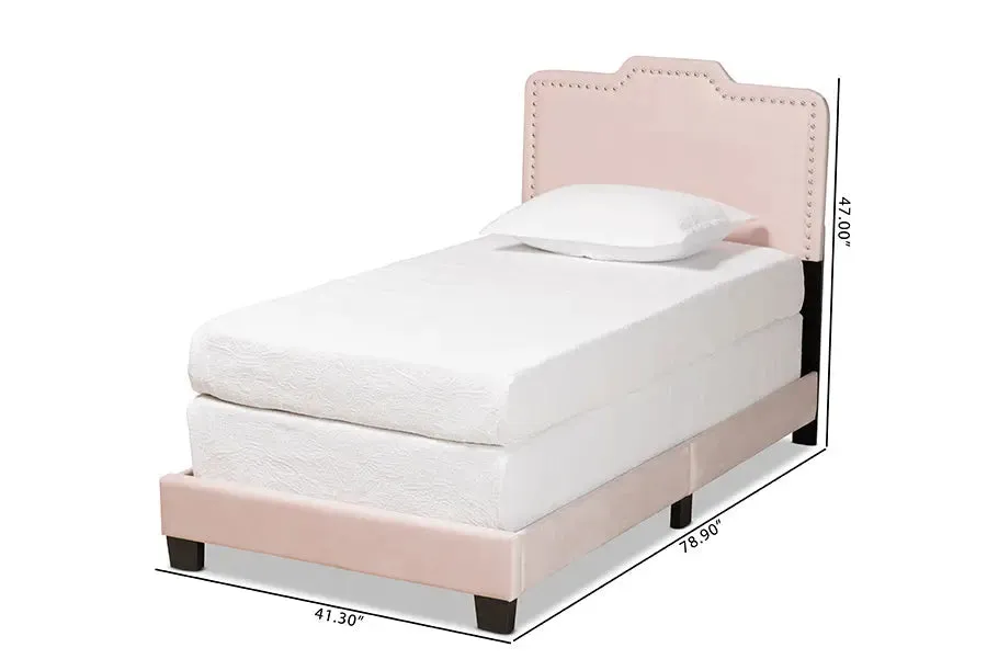 Hobart Light Pink Velvet Fabric Upholstered Panel Bed (Twin)