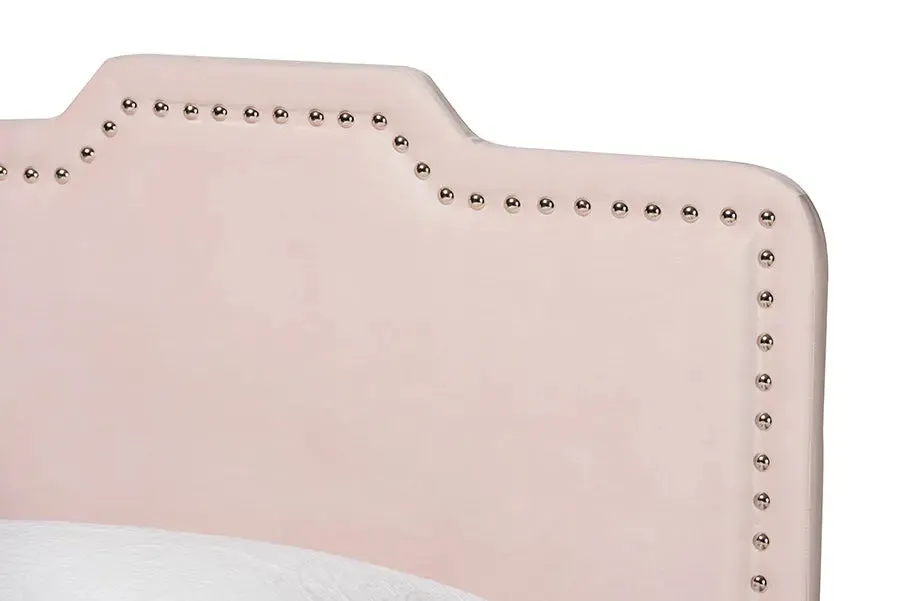 Hobart Light Pink Velvet Fabric Upholstered Panel Bed (Twin)