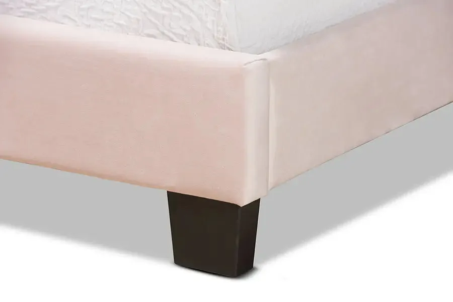 Hobart Light Pink Velvet Fabric Upholstered Panel Bed (Twin)