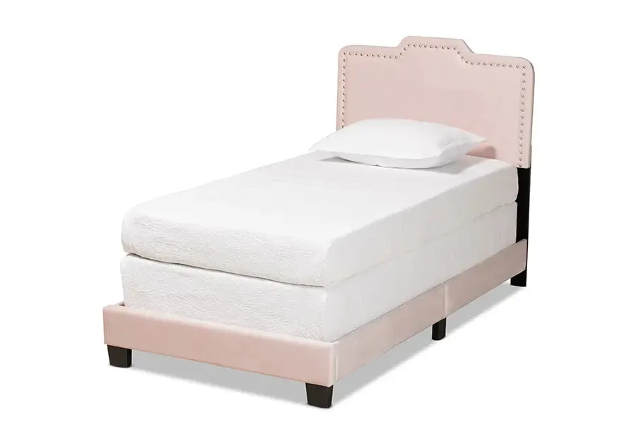 Hobart Light Pink Velvet Fabric Upholstered Panel Bed (Twin)