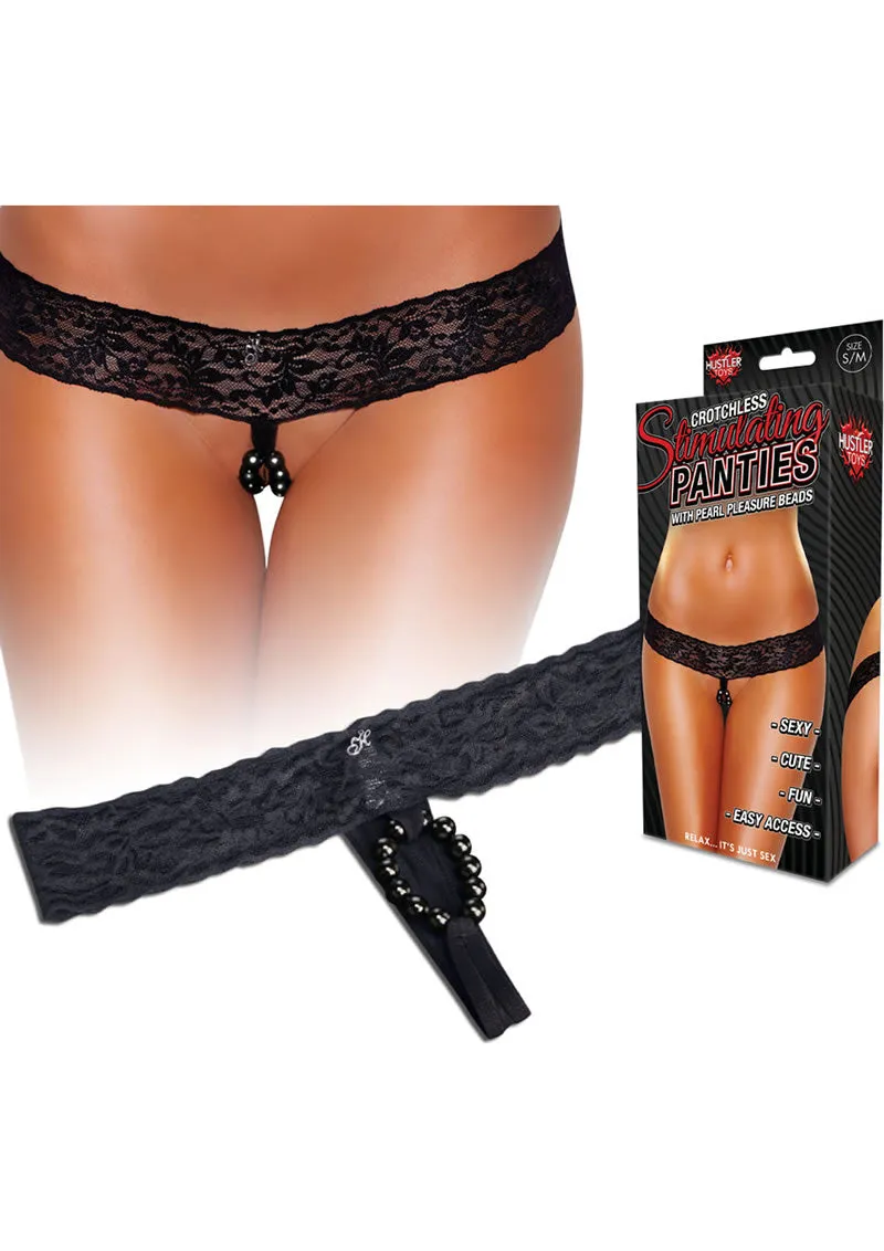 Lace Thong W/stim Beads Black S/m(disc)