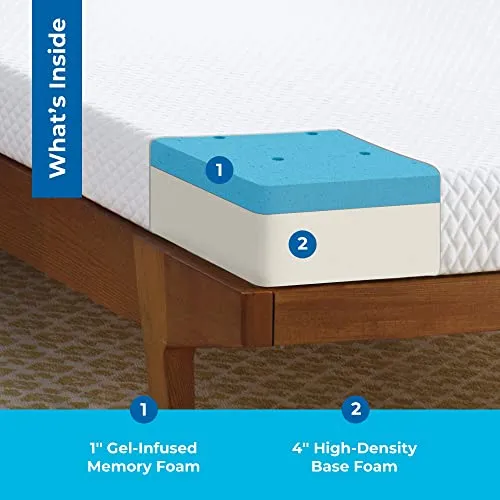 Linenspa 5 Inch Gel Memory Foam Mattress, Firm Mattress, Low Profile Bed Twin 5 Inch Mattress