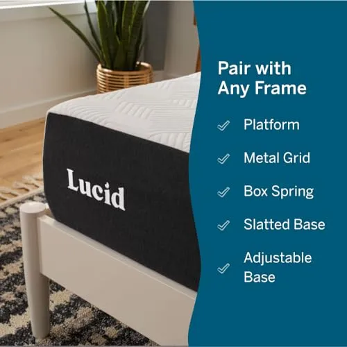 LUCID 10 Inch Memory Foam Mattress - Plush Feel - Bamboo Charcoal and Gel Infusion - Hypoallergenic - Bed in a Box - Temperature Regulating - Pressure Relief - Breathable - Queen Size