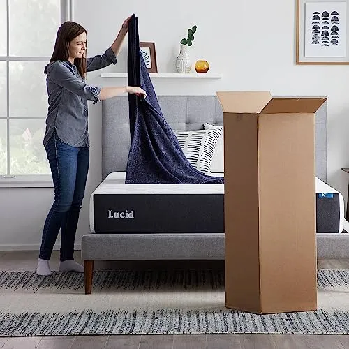 LUCID 10 Inch Memory Foam Mattress - Plush Feel - Bamboo Charcoal and Gel Infusion - Hypoallergenic - Bed in a Box - Temperature Regulating - Pressure Relief - Breathable - Queen Size