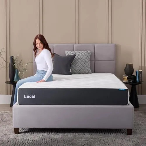 LUCID 10 Inch Memory Foam Mattress - Plush Feel - Bamboo Charcoal and Gel Infusion - Hypoallergenic - Bed in a Box - Temperature Regulating - Pressure Relief - Breathable - Queen Size