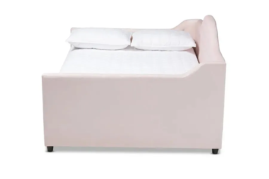 Mira Light Pink Velvet Fabric Upholstered and Button Tufted Queen Size Daybed