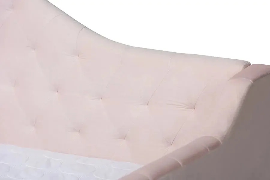 Mira Light Pink Velvet Fabric Upholstered and Button Tufted Queen Size Daybed