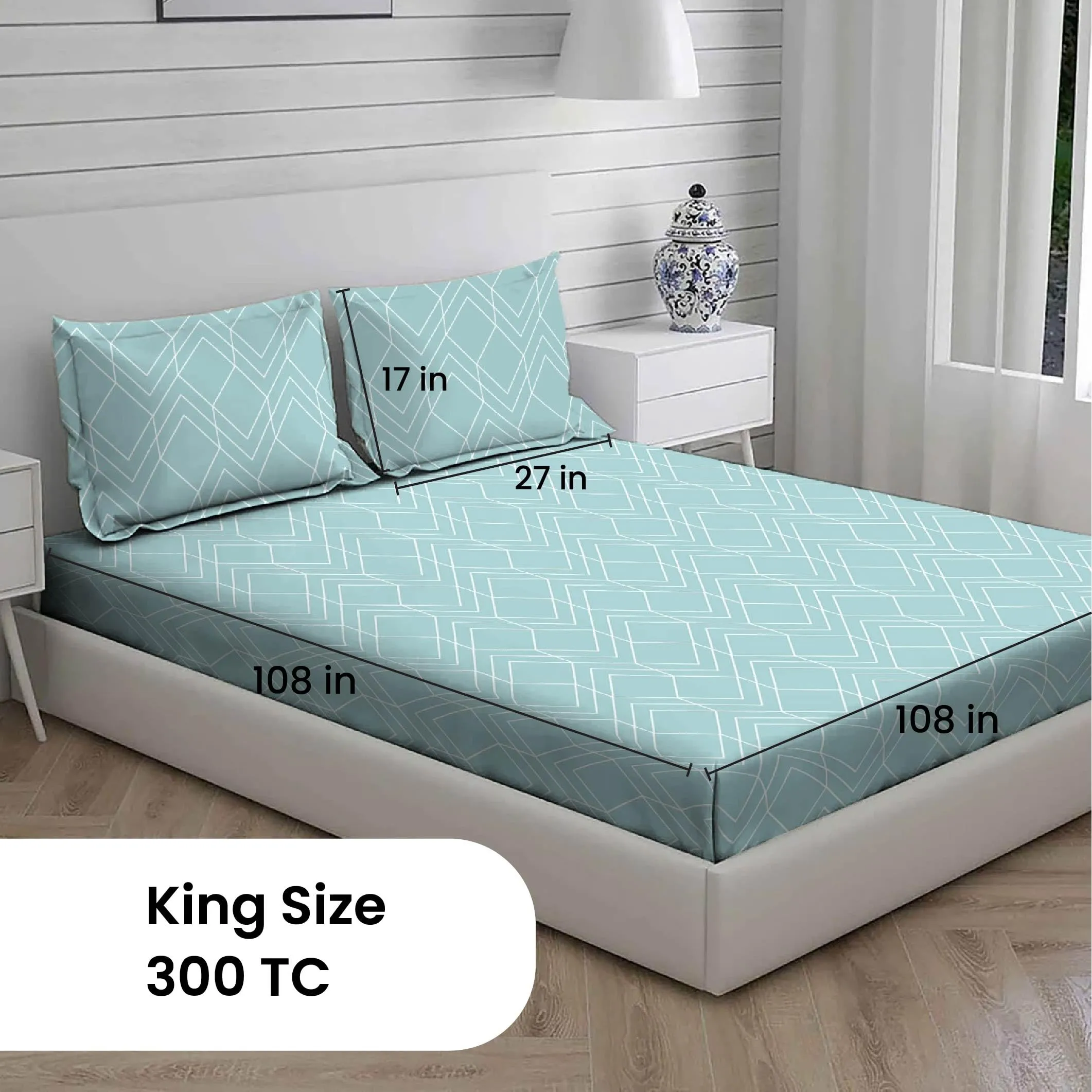 Mush 100% Bamboo Printed King Size Bed Sheet 108x108 inches | 300TC Bedsheet for Double bed | Ultra Soft, Naturally Anti Microbial & Cooling Double Bed Luxury Sheets | Pack of 1, Ocean Breeze