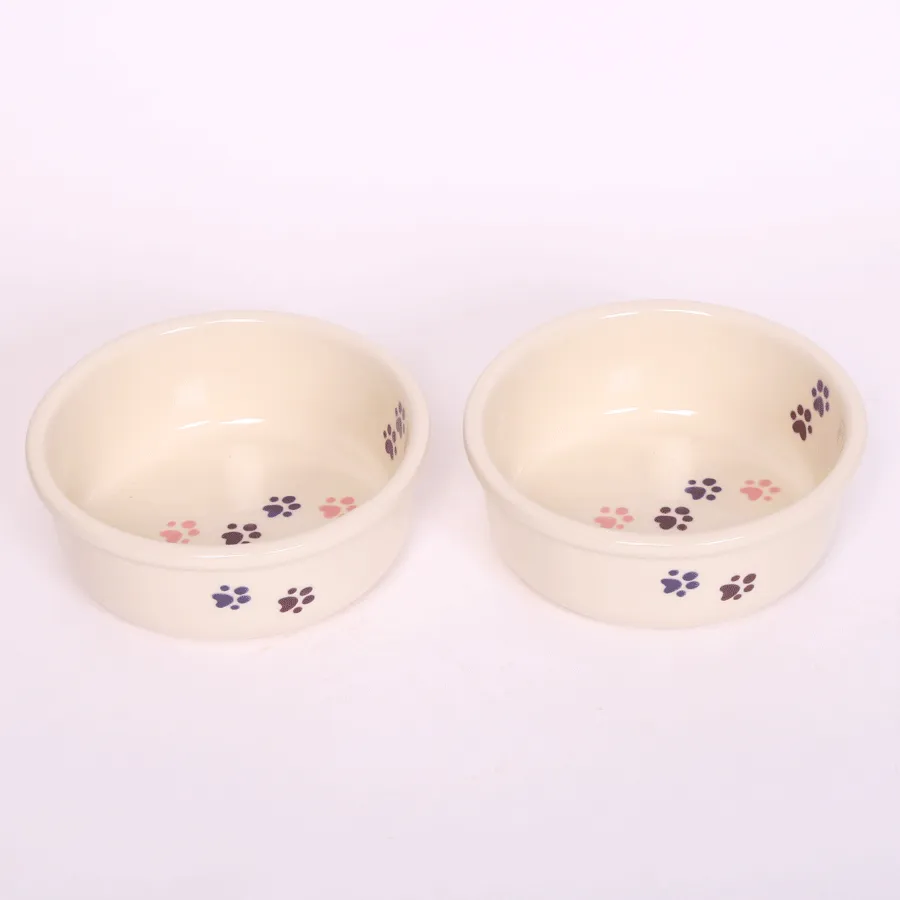 NEW! WALKING PAWS LARGE PINK PET DISH SET by Emerson Creek Pottery Made in USA Set, Large Pet2746