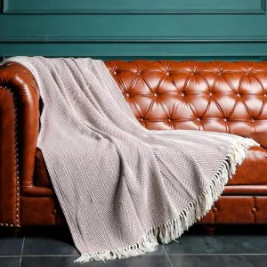 Luxurious Herringbone Burgundy Cotton Sofa Throw - Cozy & Decorative - 130 X 180 CM