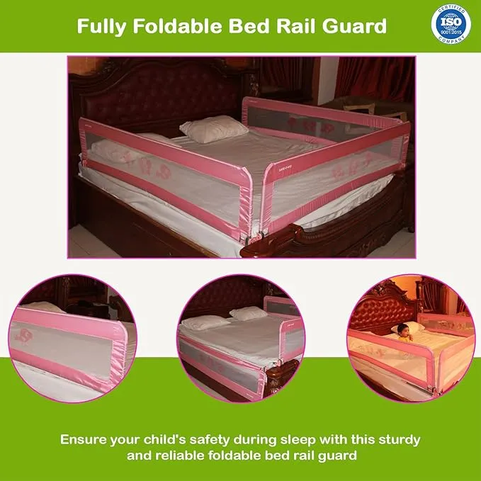 SAFE-O-KID® Fully Foldable Bed Rail Guard-Pink (5FT/152CM), Pack of 1